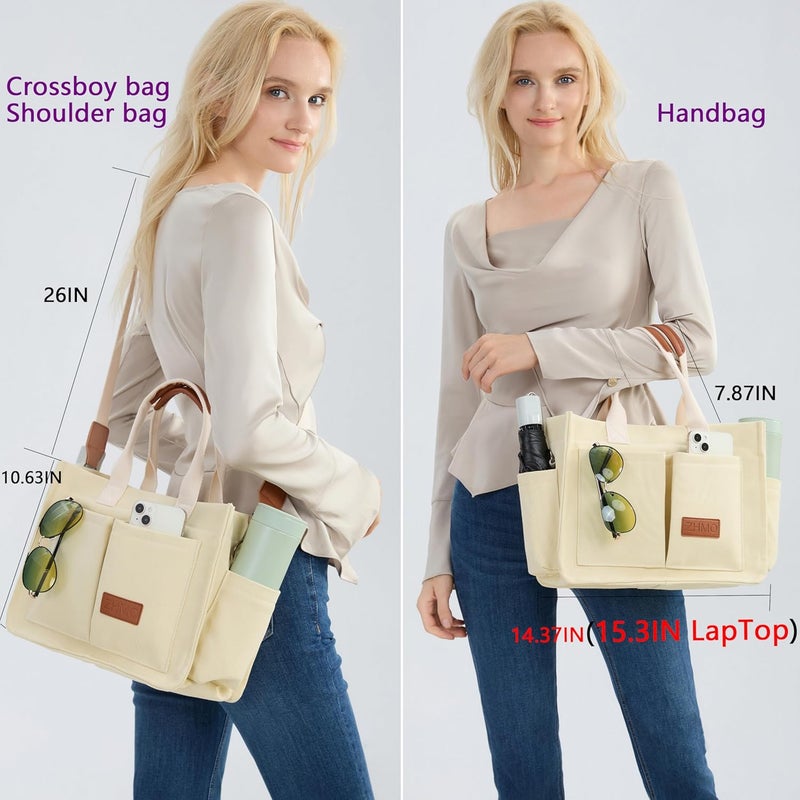 ZHMO Canvas Tote Bag for Women,Women's Bags Crossbody Bags Work Laptop Tote Bag Large Handbags Purse for Travel Nurse Teacher - Image 3